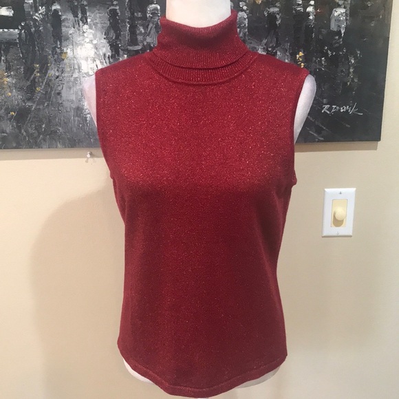 Style & Co Red Festive Sparkling Sleeveless Turtleneck-Size M - Picture 1 of 7
